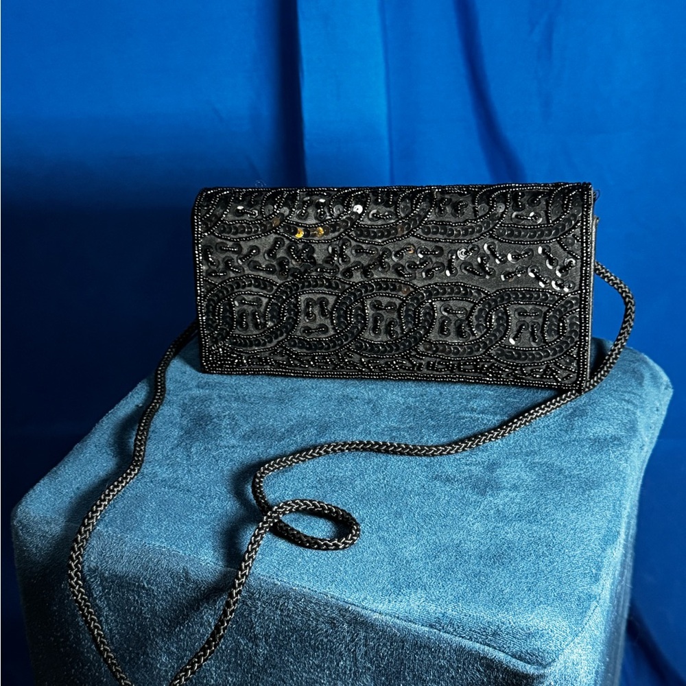 Embellished Black Sequin Clutch Wallet - Women's Evening Bag Formal